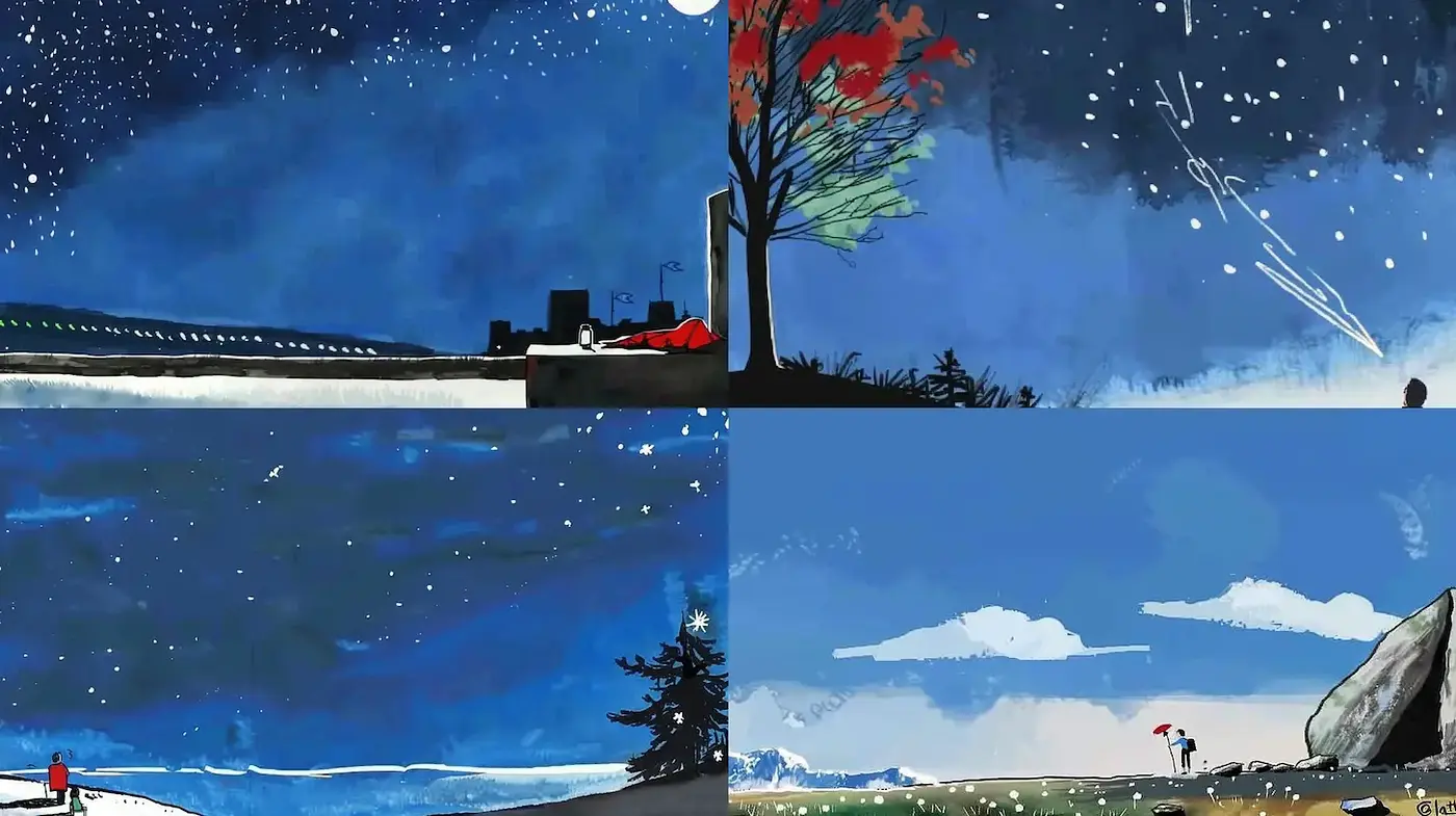 Whimsical Outdoor Scenes with a Serene Atmosphere - Midjourney sref style