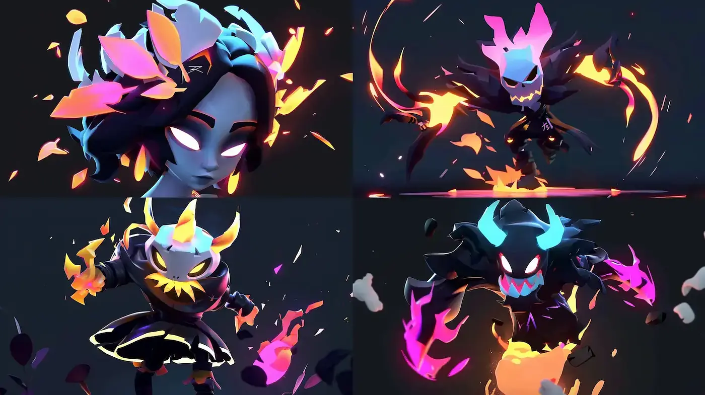 Dynamic and vibrant animated character design with ethereal elements - Midjourney sref style