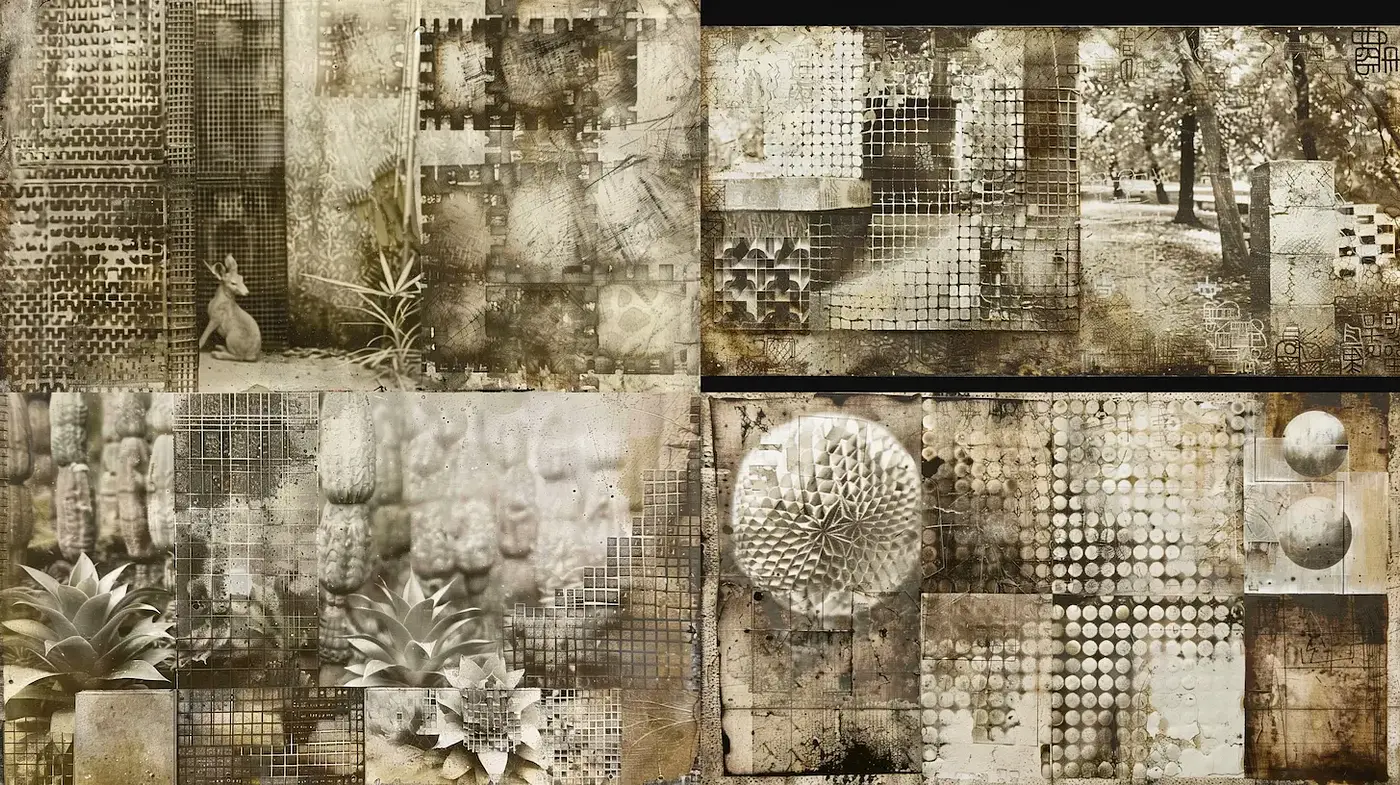 Textural Exploration with a Vintage Aesthetic and Whimsical Elements - Midjourney sref style