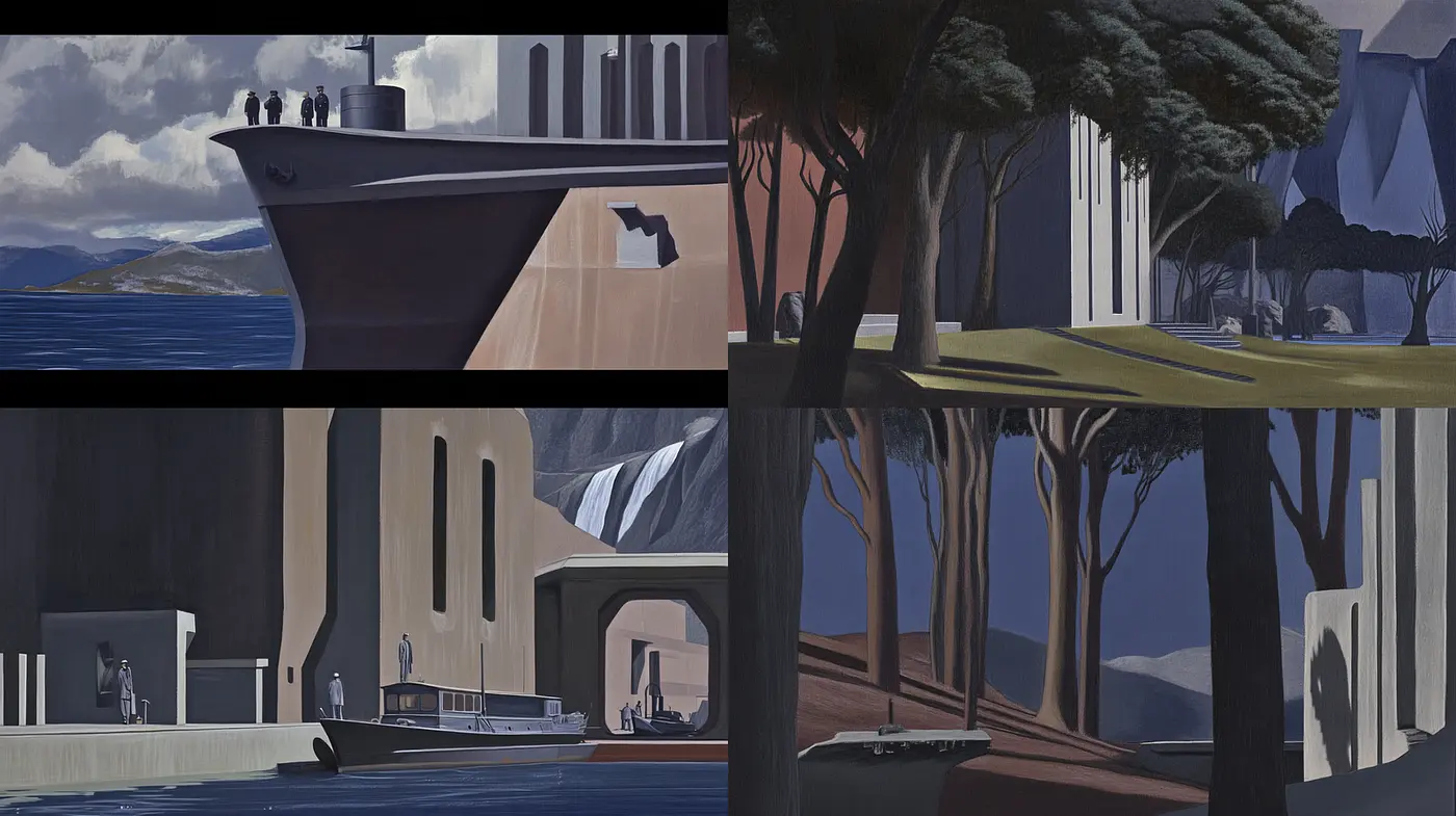 Stylized Architectural Landscapes with a Modernist Approach - Midjourney sref style