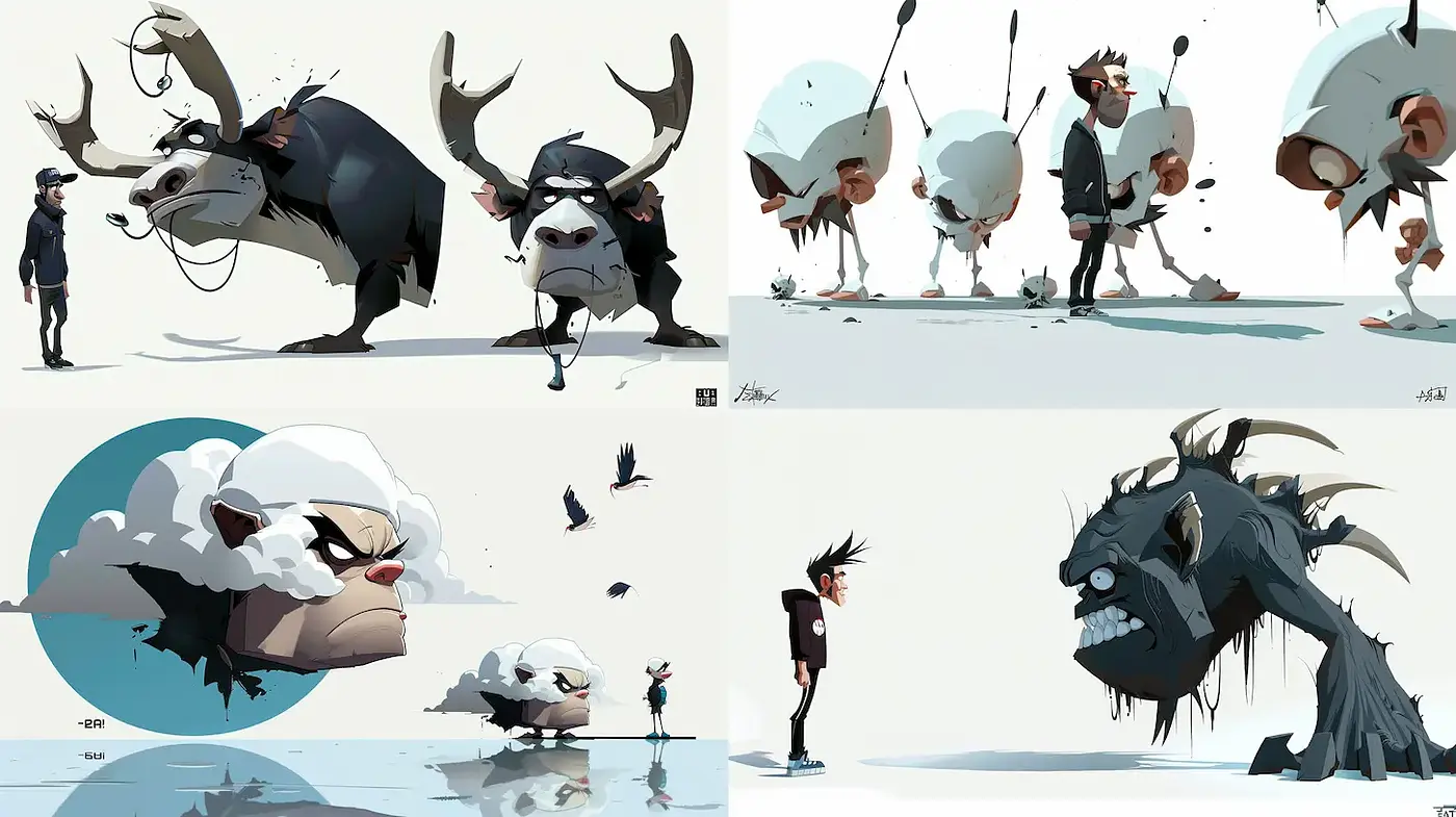 Dynamic and whimsical stylization with bold character interpretations - Midjourney sref style