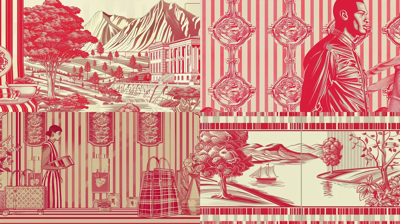 Harmonious Ukiyo-e Fusion with Contemporary Graphic Stripe Patterns - Midjourney sref style