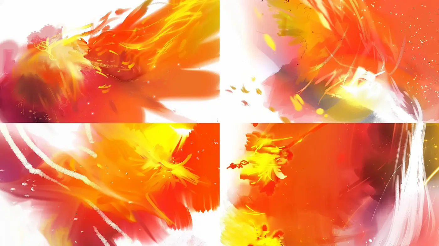 Vivid Blaze of Abstraction: A Fusion of Warm Hues and Energetic Brushwork - Midjourney sref style