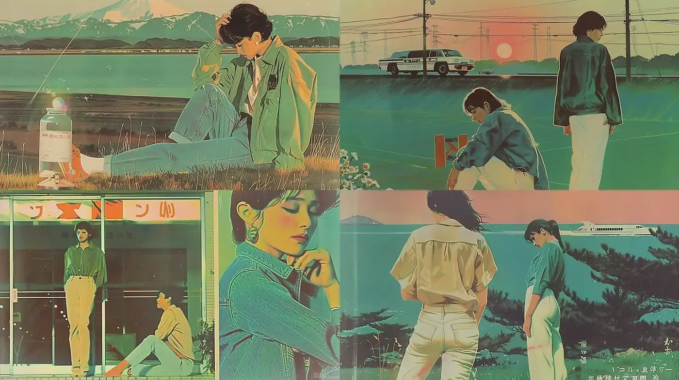 Retro Aesthetic with a Serene and Melancholic Vibe Influenced by 80s Japanese Pop Culture - Midjourney sref style