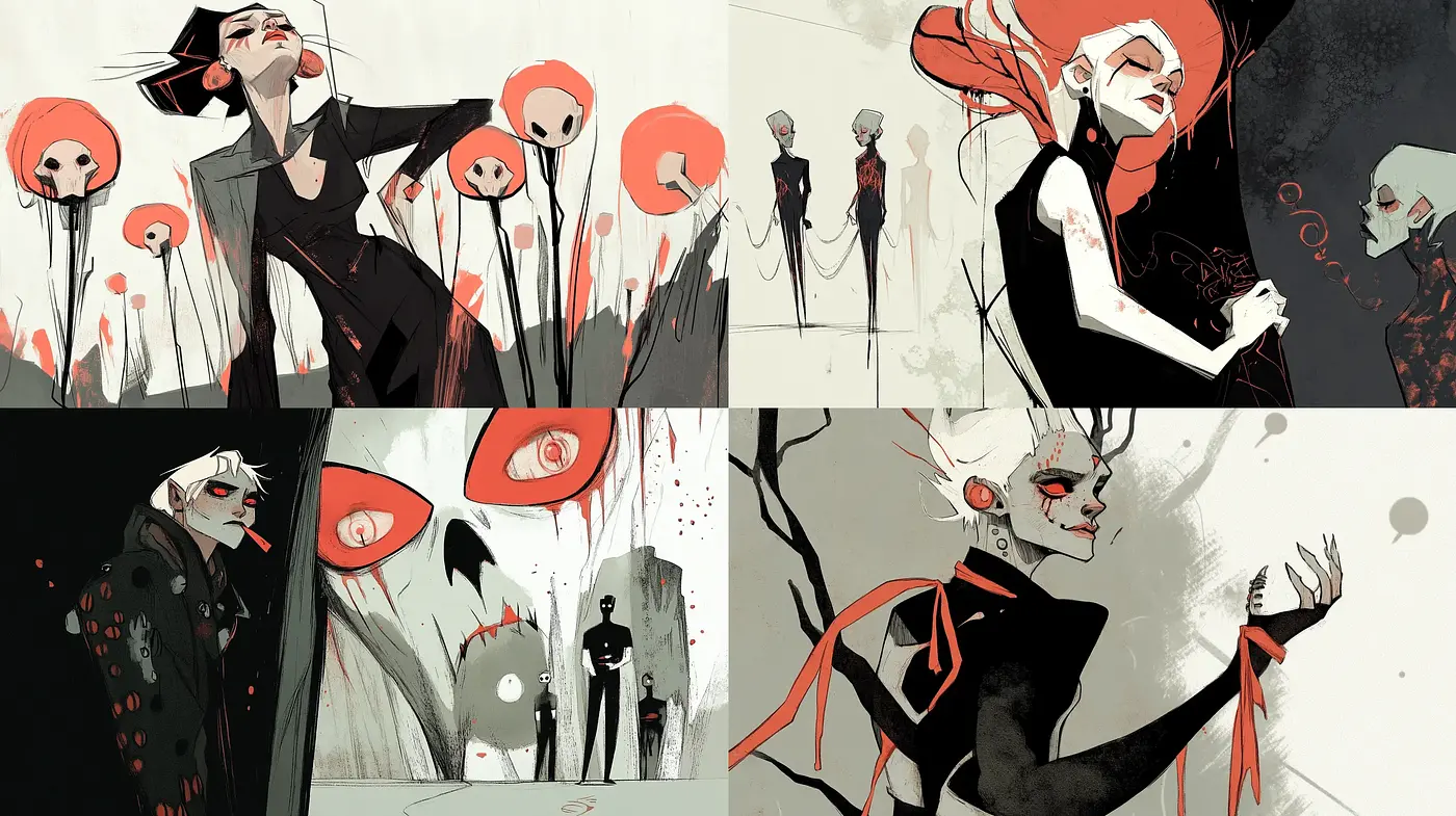 Ethereal Monochromatic Elegance with Vibrant Accents - Midjourney sref style