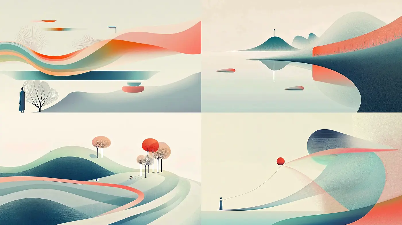 Serene Abstracted Landscapes Conveying Contemporary Minimalism - Midjourney sref style