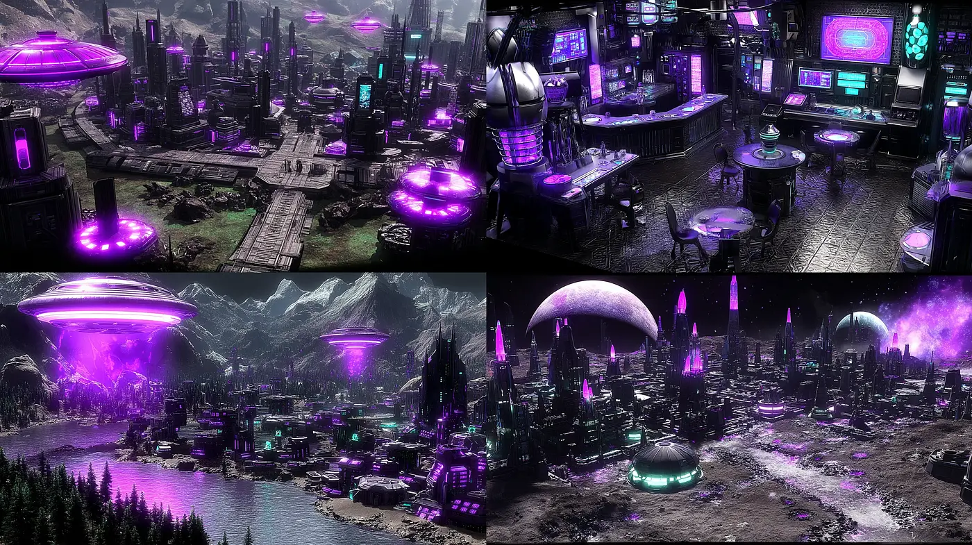 Futuristic Urban Landscape with Cosmic Elements - Midjourney sref style