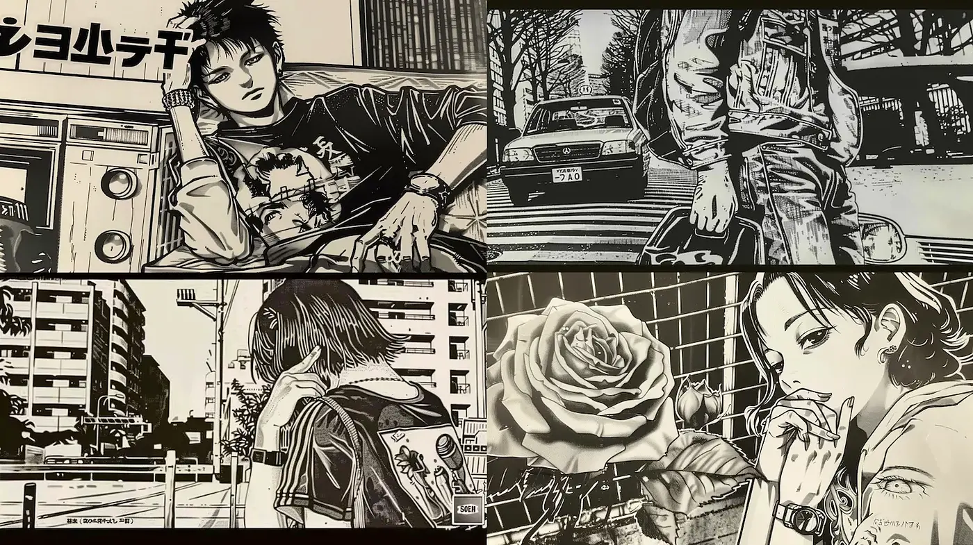 Dynamic Manga-Inspired Aesthetic with Urban Vibes - Midjourney sref style
