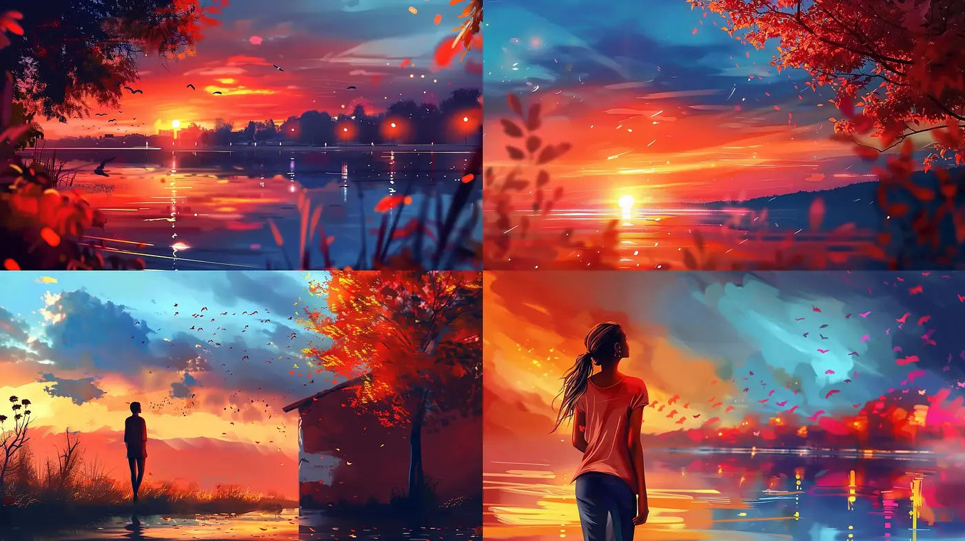 Luminous Twilight Hues: A Vivid and Reflective Digital Art Style - Midjourney sref style
