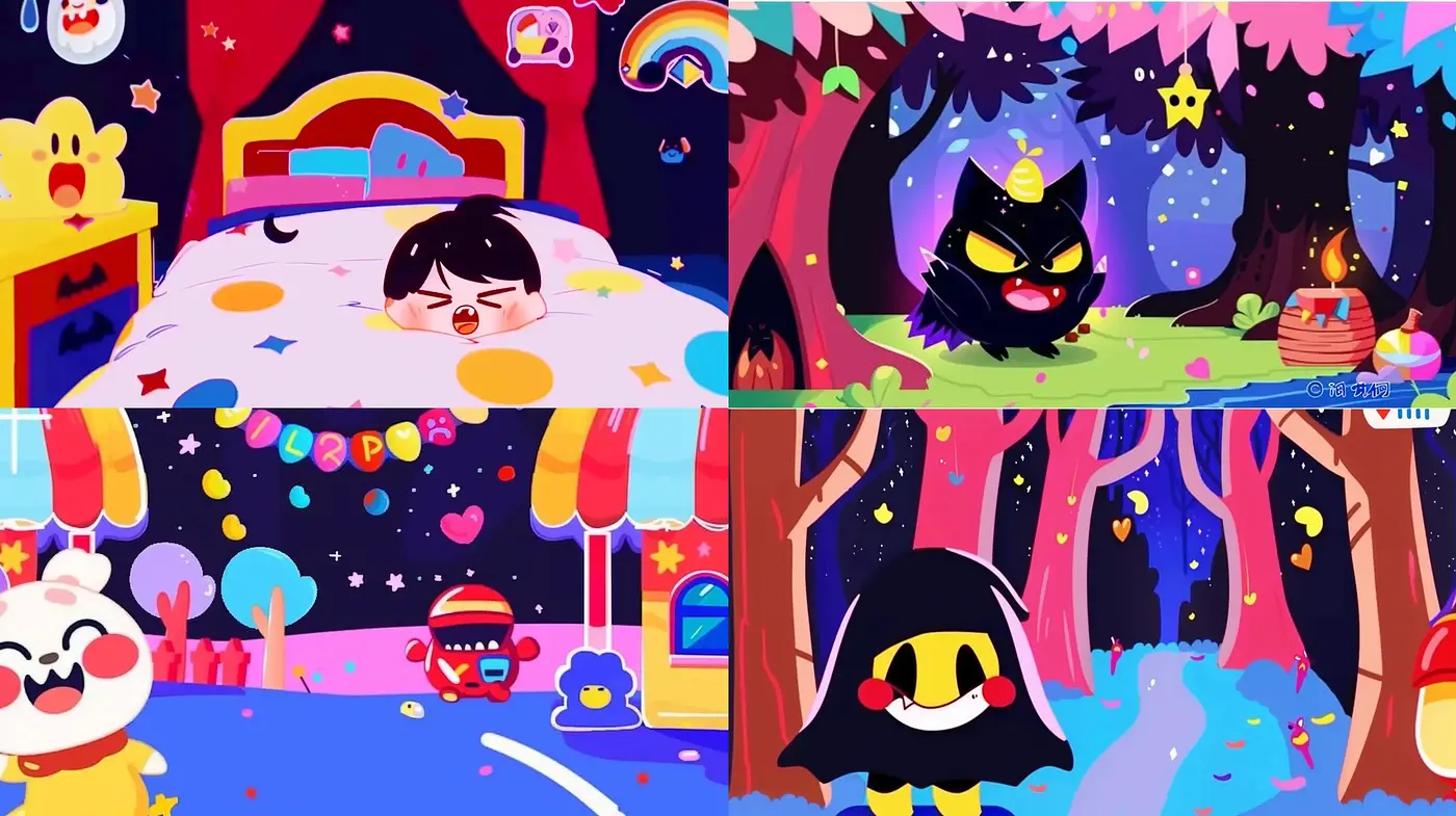 Whimsical Vividness: A Playful Blend of Anime Influences and Energetic Hues - Midjourney sref style