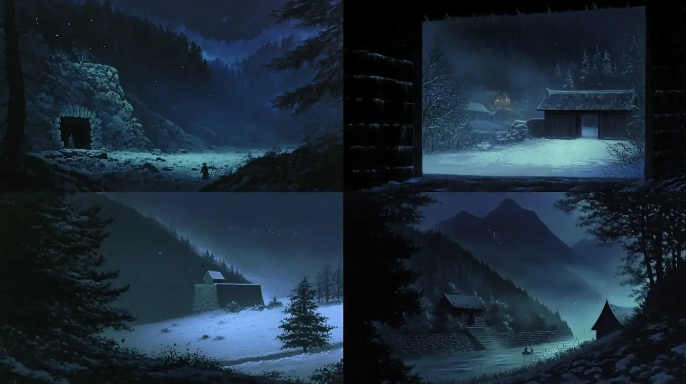 Whispering Nocturnes: A Homage to Tranquil Nightscapes - Midjourney sref style