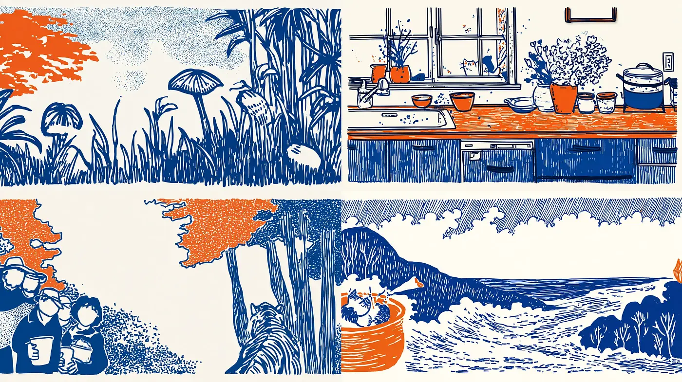 Contemporary Illustrative Style with Bold Contrasts and a Playful Vibe - Midjourney sref style