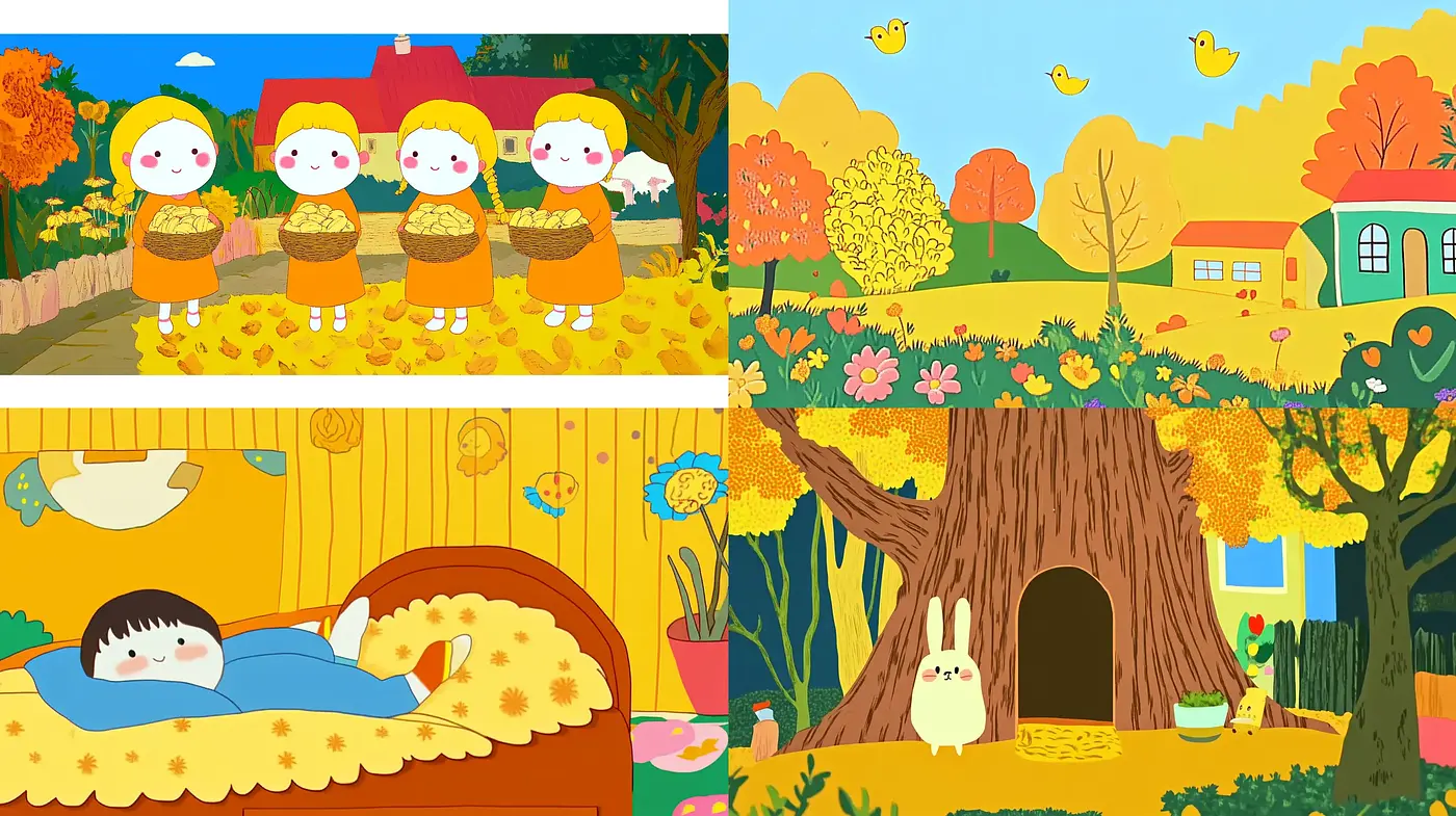 Enchanting Storybook Illustrative Style with Consistent Pastel Tones - Midjourney sref style