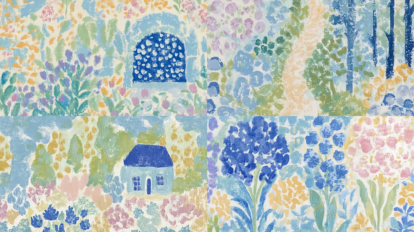 Whimsical Garden Dreamscape in Impressionist Dabs and Tones - Midjourney sref style
