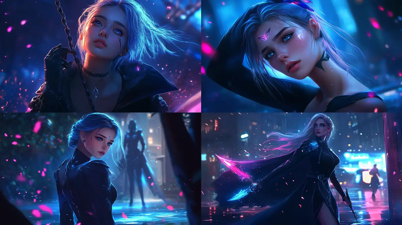 Neon-Noir Fantasy: A Synthesis of Cyberpunk Aesthetics and Ethereal Elegance - Midjourney sref style