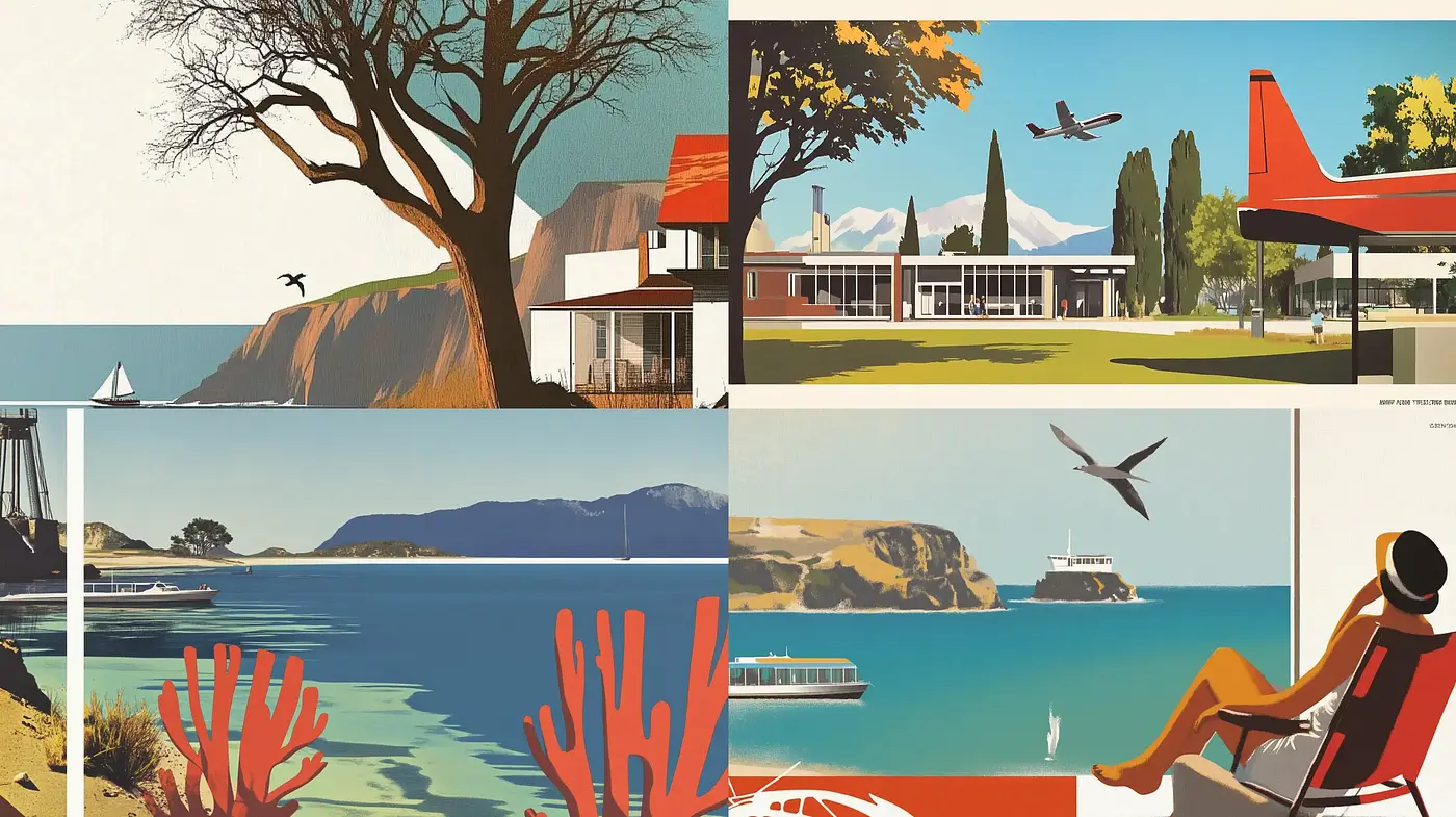 Simplified Coastal Serenity in Mid-Century Illustrative Style - Midjourney sref style