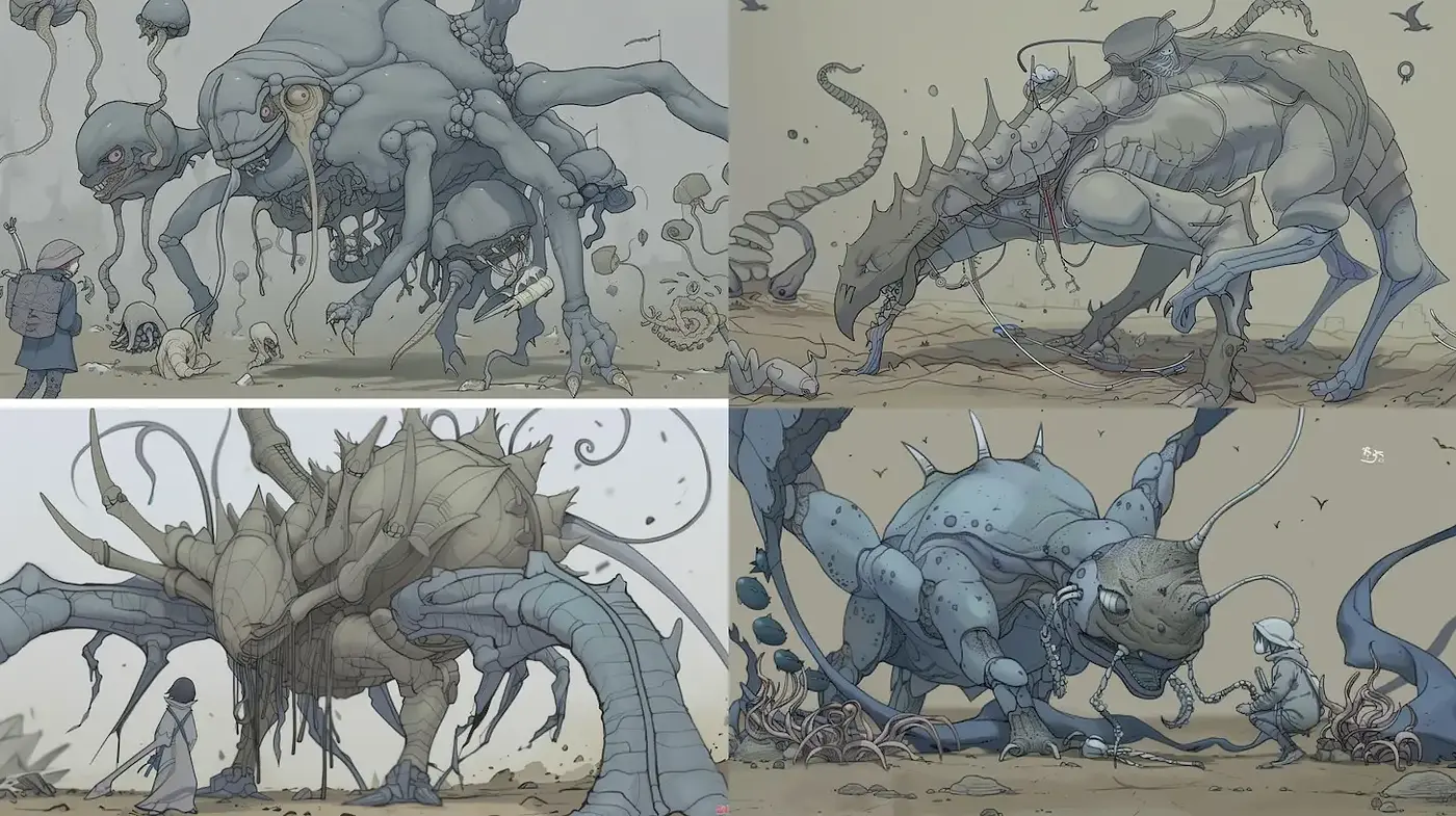 Surreal and Textured Illustrations with Organic Themes - Midjourney sref style