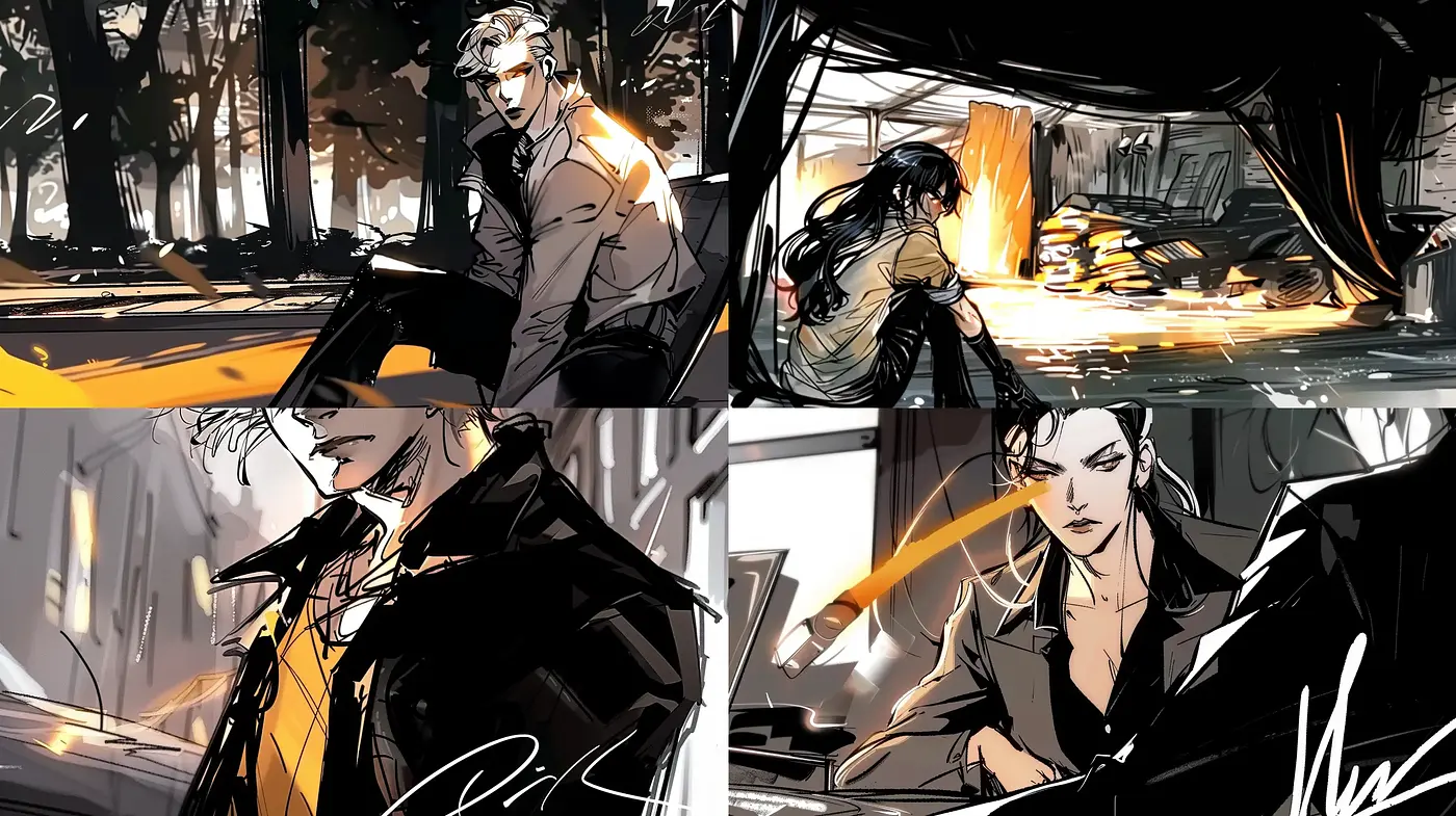 Dynamic Noir Brushwork with Graphic Novel Vibes - Midjourney sref style