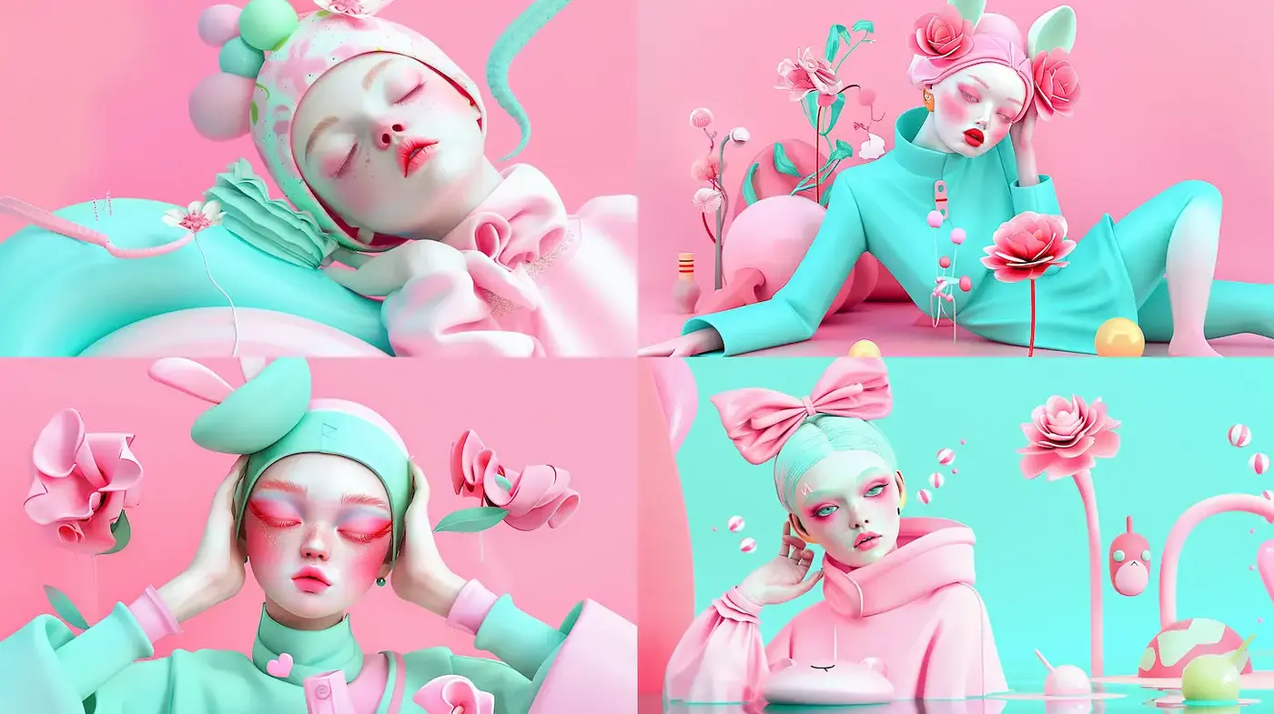 Surrealistic pastel-themed art with whimsical charm and playful textures - Midjourney sref style