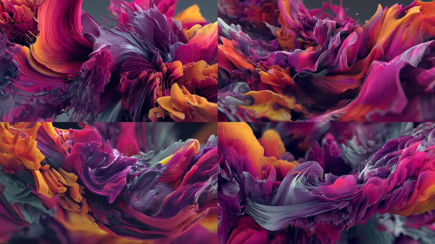 Vibrant Abstract Fluid Dynamics with Rich Textures - Midjourney sref style