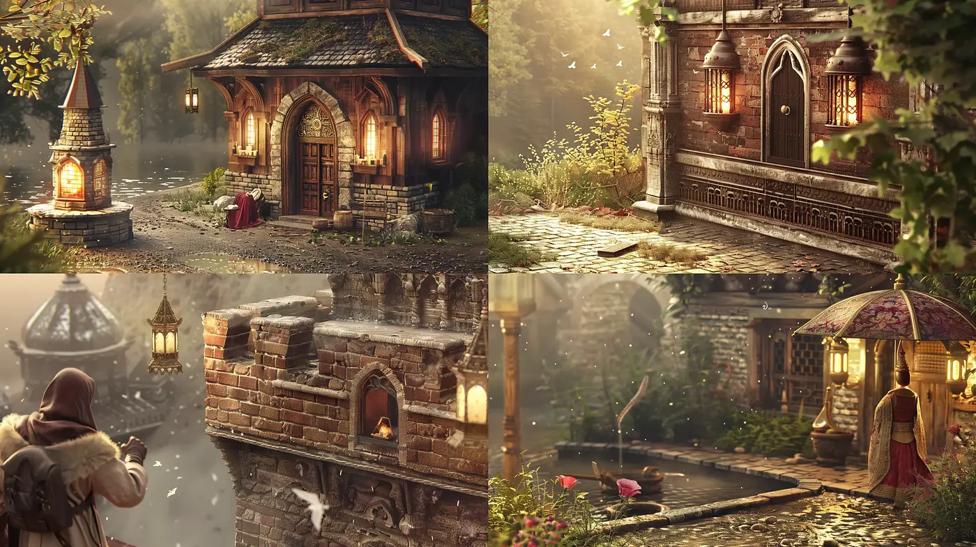 Enchanted Twilight Reverie: A Consistent Journey Through Mystic Architectural Wonders - Midjourney sref style