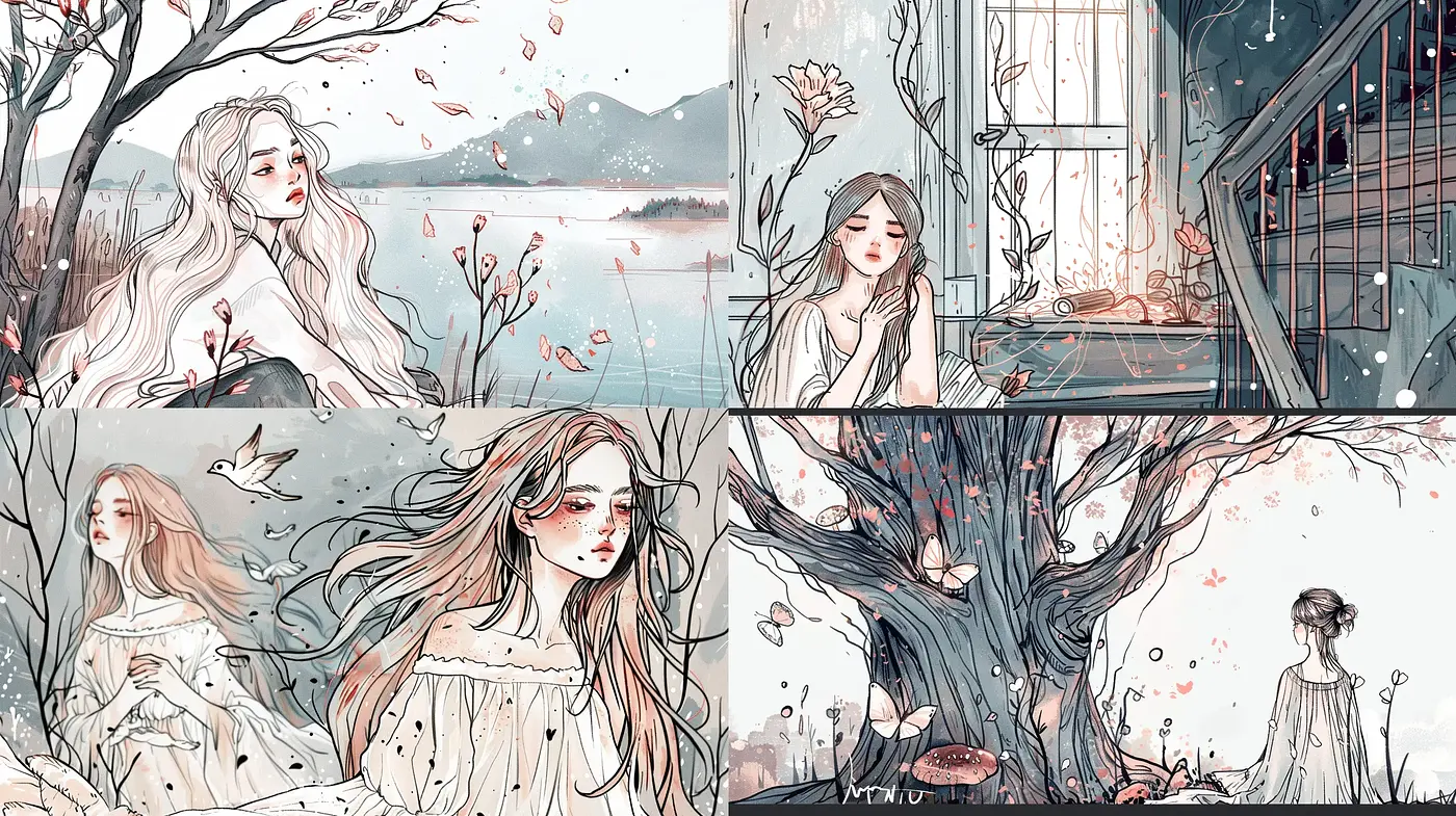 Whimsical Illustrative Pastoral Scenes with a Melancholic Essence - Midjourney sref style