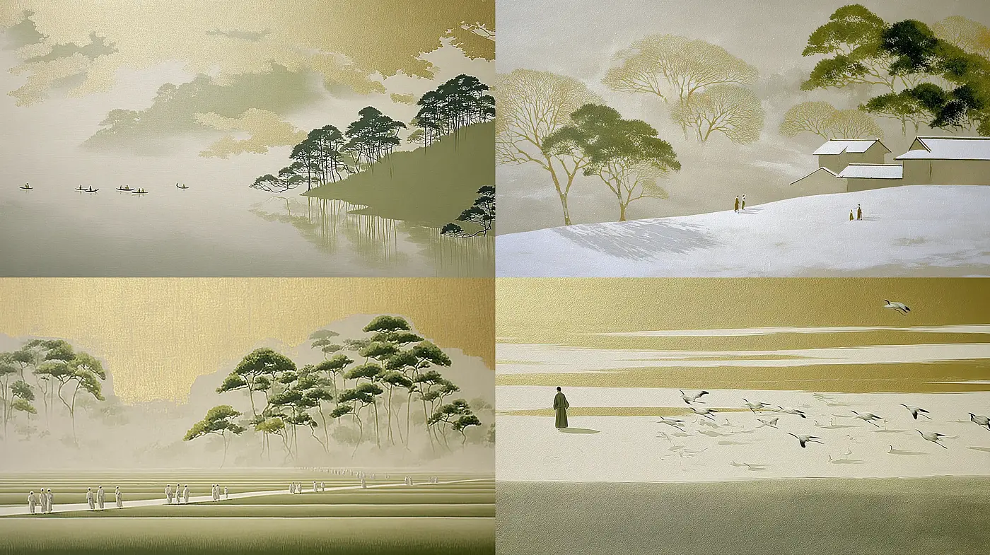 Serene Landscapes with Subtle Textures and Harmonious Composition - Midjourney sref style