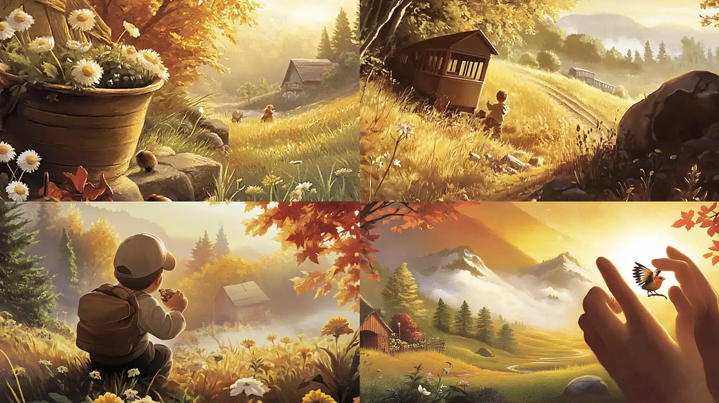 Idyllic Countryside Serenity: A Harmonious Blend of Warm Tones and Pastoral Elegance - Midjourney sref style