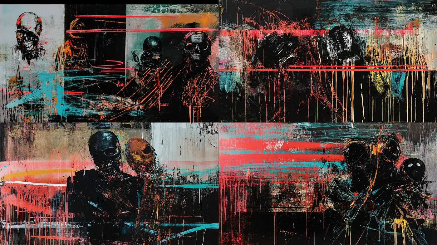 Abstract Dystopian Chaos in Vivid Contrasts - Midjourney sref style