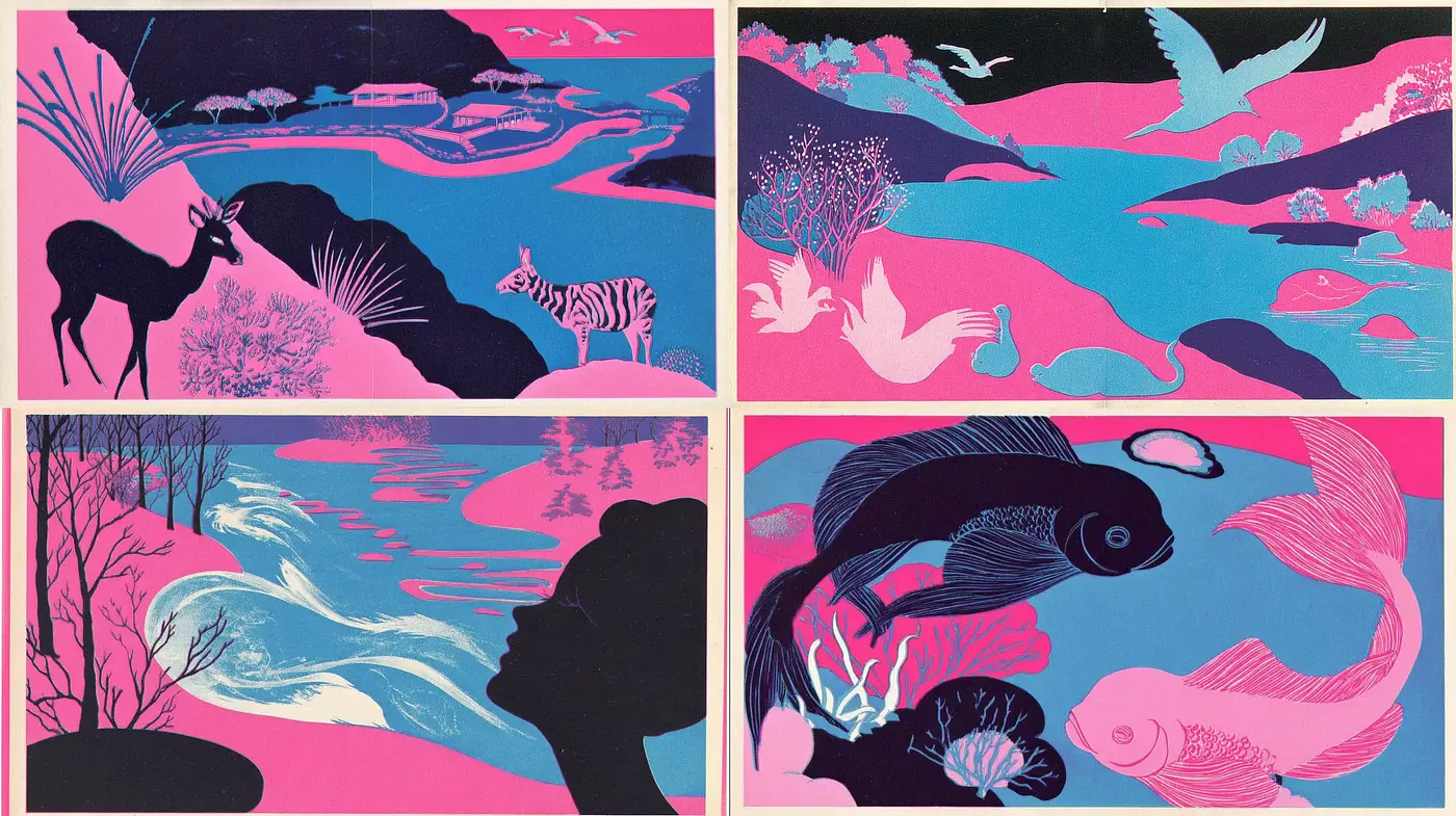 Vibrant and Harmonious Illustrations with a Surreal Landscape Influence - Midjourney sref style