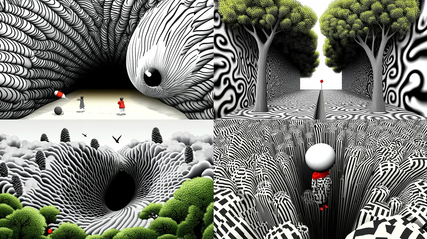 Surreal Monochromatic Landscapes with Fingerprint-Like Textures - Midjourney sref style