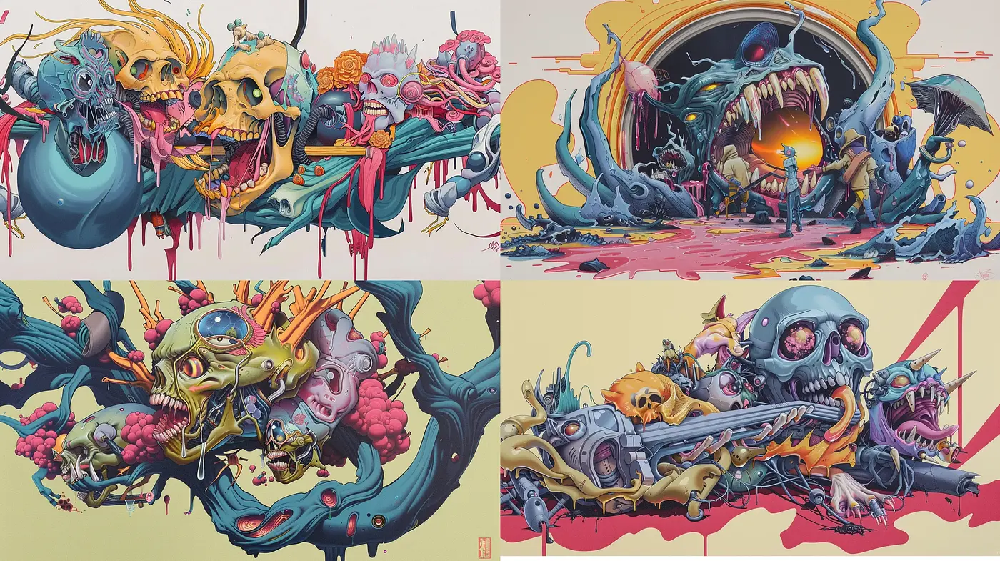 Surrealistic Fusion of Organic Forms and Vibrant Hues - Midjourney sref style