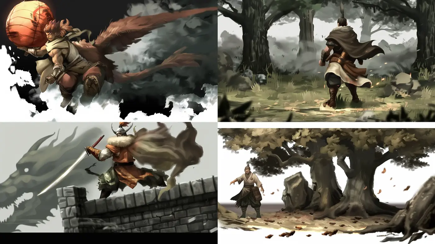 Epic Tale of Heroic Fantasy in Brushstroke Dynamics - Midjourney sref style