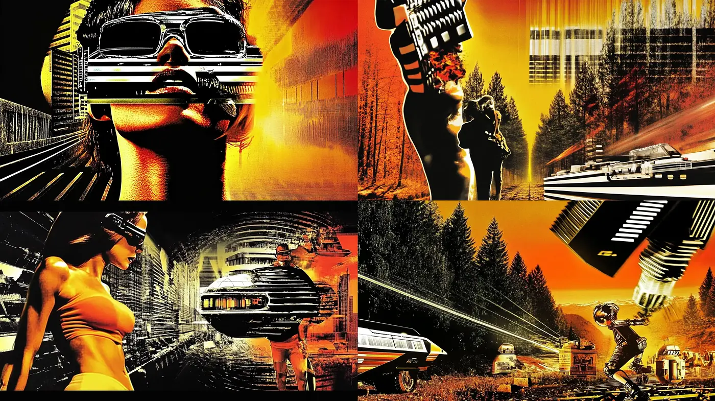 Futuristic Retro Tech Noir Fusion - Midjourney sref style