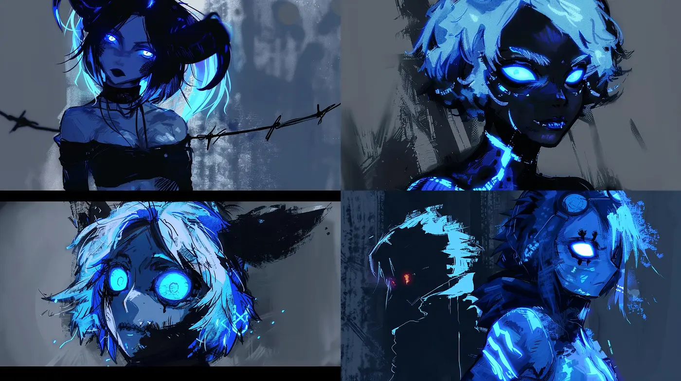 Cybernetic Nocturne: A Study in Neon Blues and Stark Contrasts - Midjourney sref style