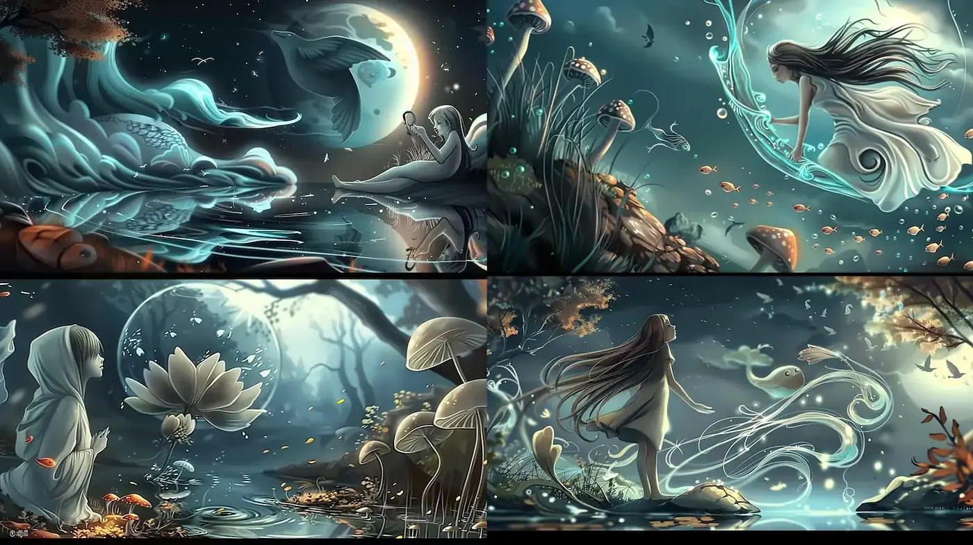 Dreamy Ethereal Landscapes with Mystical Elements and Fluid Aesthetics - Midjourney sref style