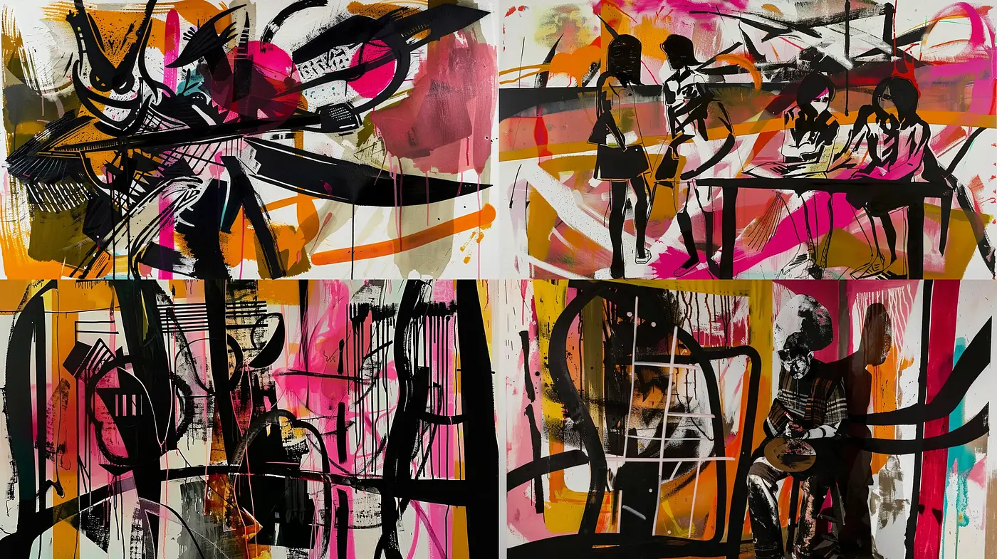 Abstract Expressionist Fusion with Bold Graphical Overtones - Midjourney sref style
