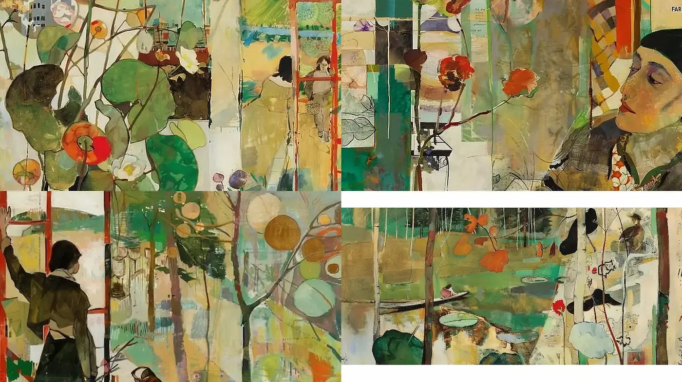 Vibrant and expressive abstract illustrations with a touch of nature - Midjourney sref style