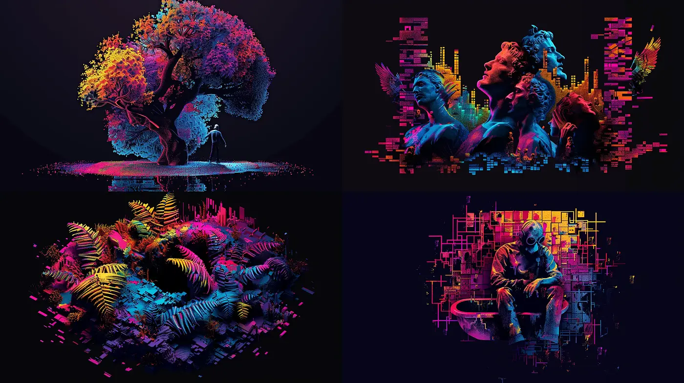 Neon Dreamscape: A Synthesis of Vibrant Surrealism and Digital Brushwork - Midjourney sref style