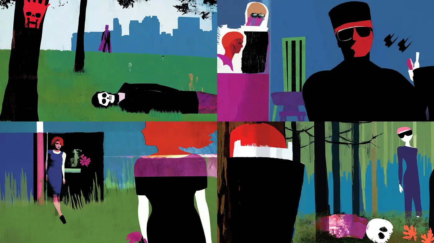 Abstract Silhouettes Amidst Bold Contrasts in a Contemporary Narrative - Midjourney sref style