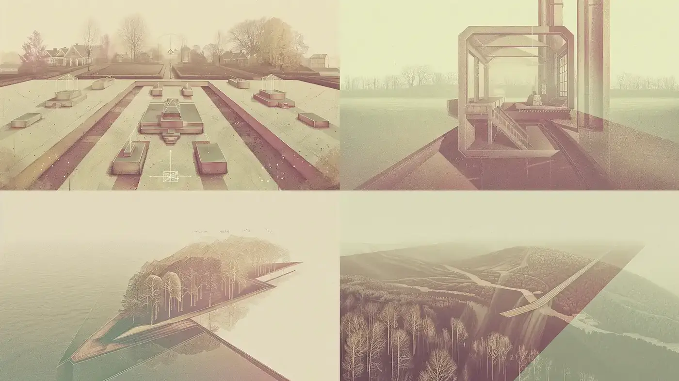 Surreal, Dreamlike Landscapes with Architectural Elements - Midjourney sref style