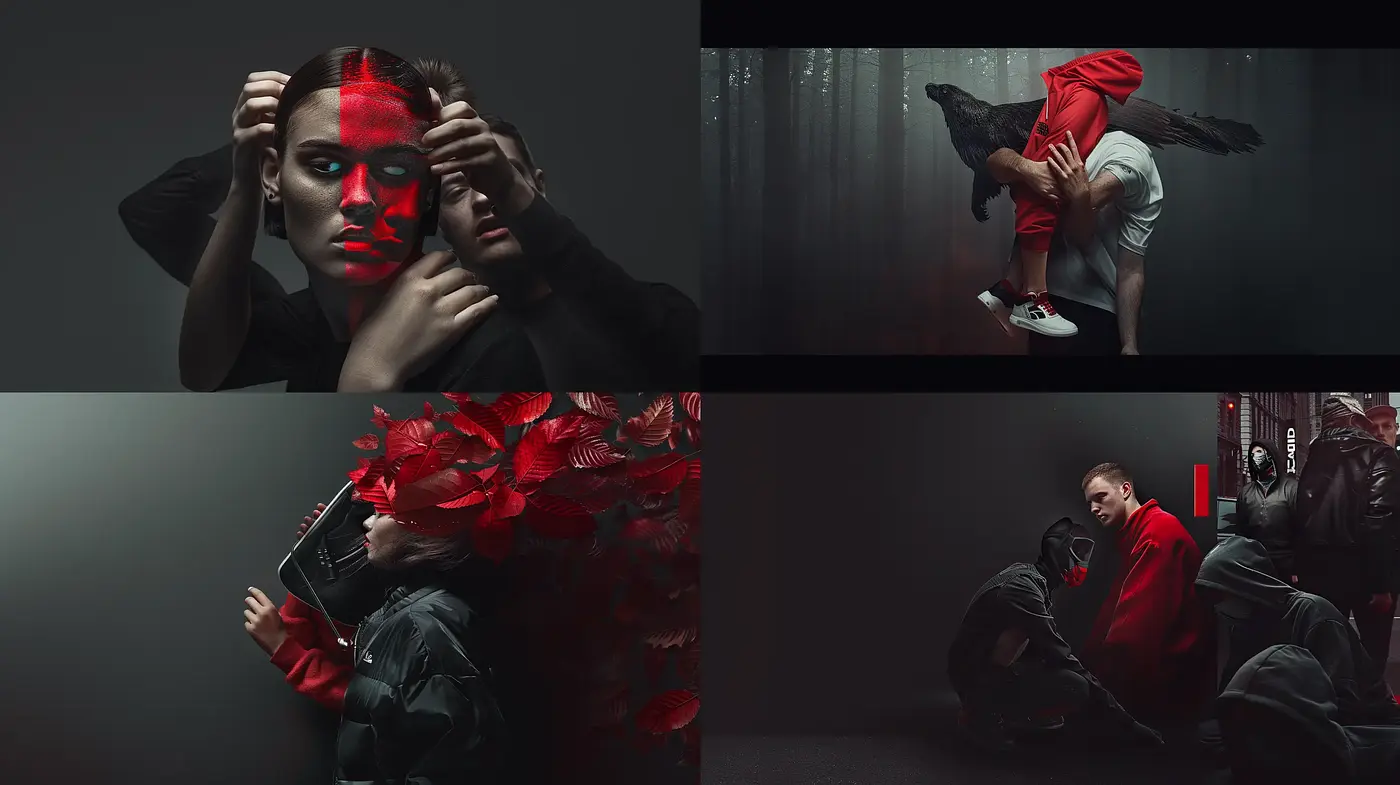 Stark Contrasts with a Red Accent in a Cinematic Noir Setting - Midjourney sref style