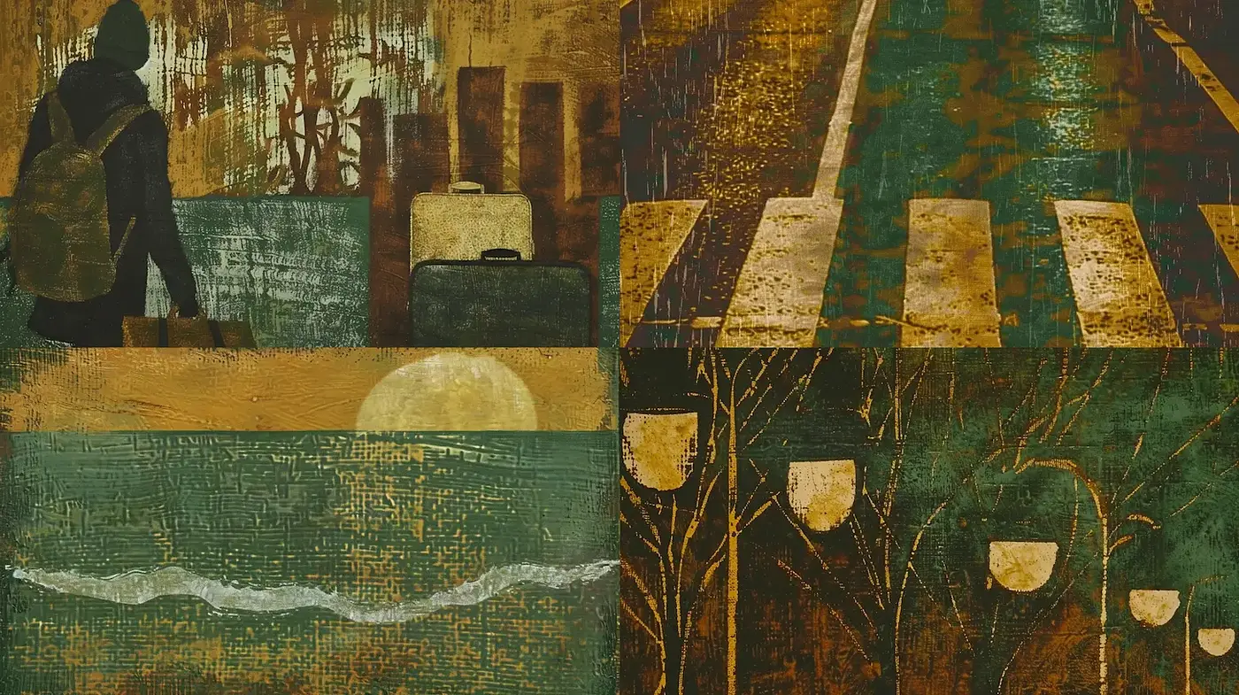 Vintage Urban Exploration with Abstract Elements and Natural Textures - Midjourney sref style