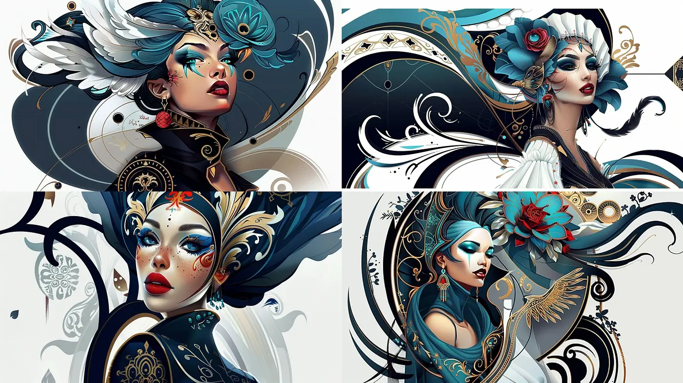 Elegant Art Deco Fusion with Surrealist Touch - Midjourney sref style
