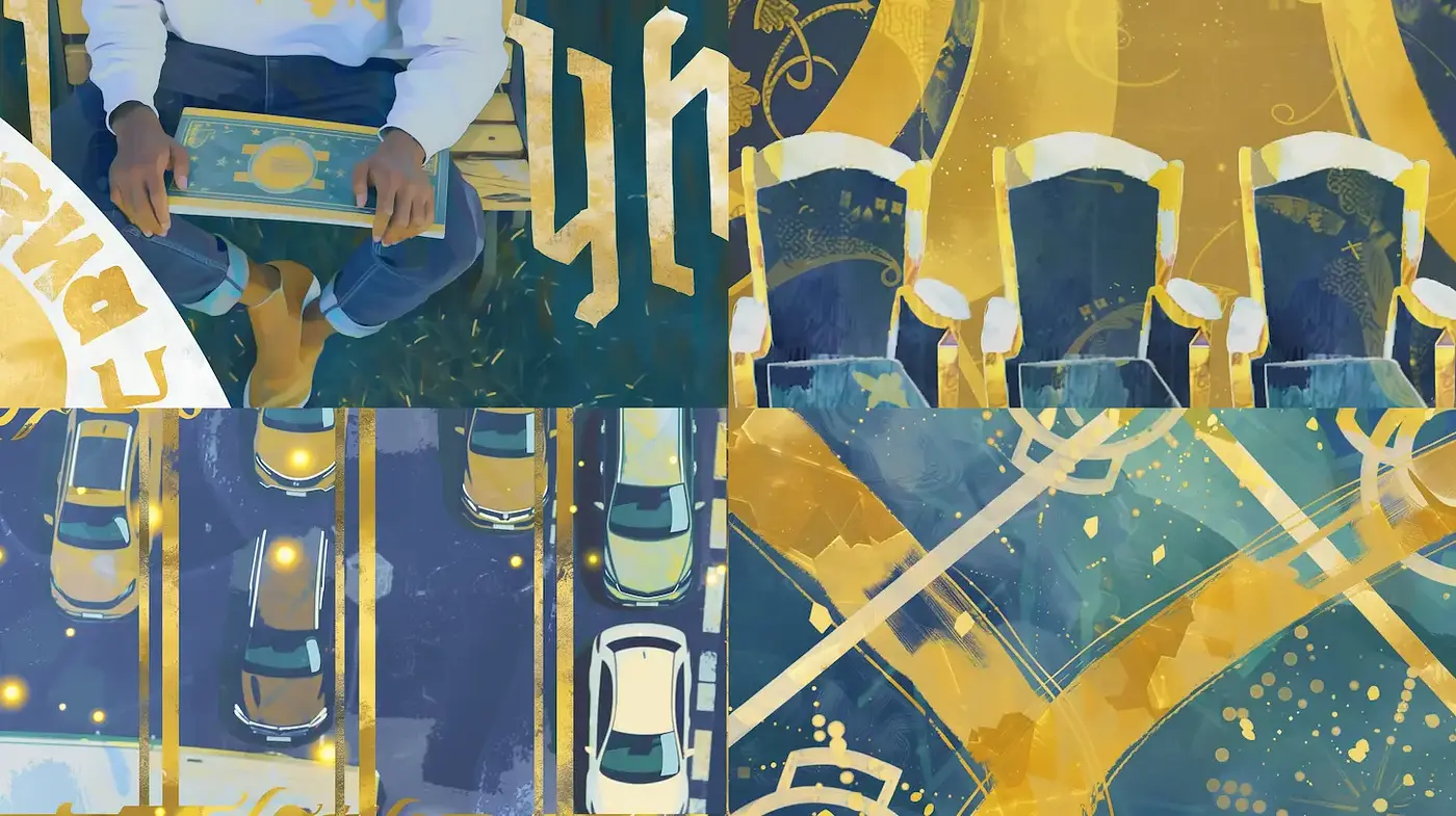 Stylized Exploration of Urban and Natural Themes with Warm Tones - Midjourney sref style