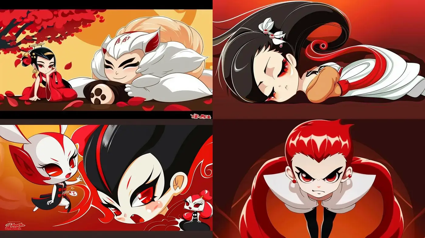 Vibrant Anime-Inspired Showdown: A Symphonic Display of Red and Black - Midjourney sref style