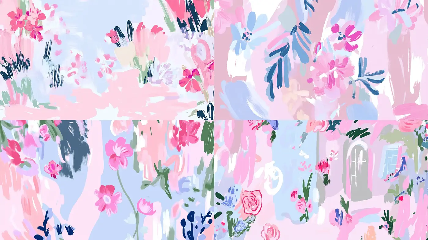 Whimsical Blossoms in Serene Pastels - Midjourney sref style