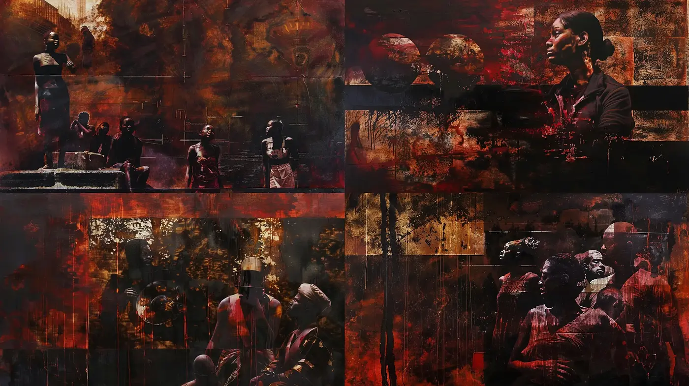 Submerged Red Eclipses: Abstract Expressionism with a Cinematic Edge - Midjourney sref style