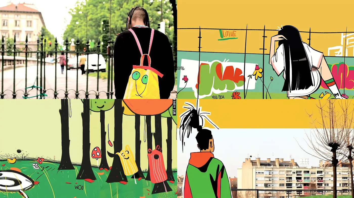 Contemporary Graffiti-Infused Illustrations with a Cheerful Urban Edge - Midjourney sref style