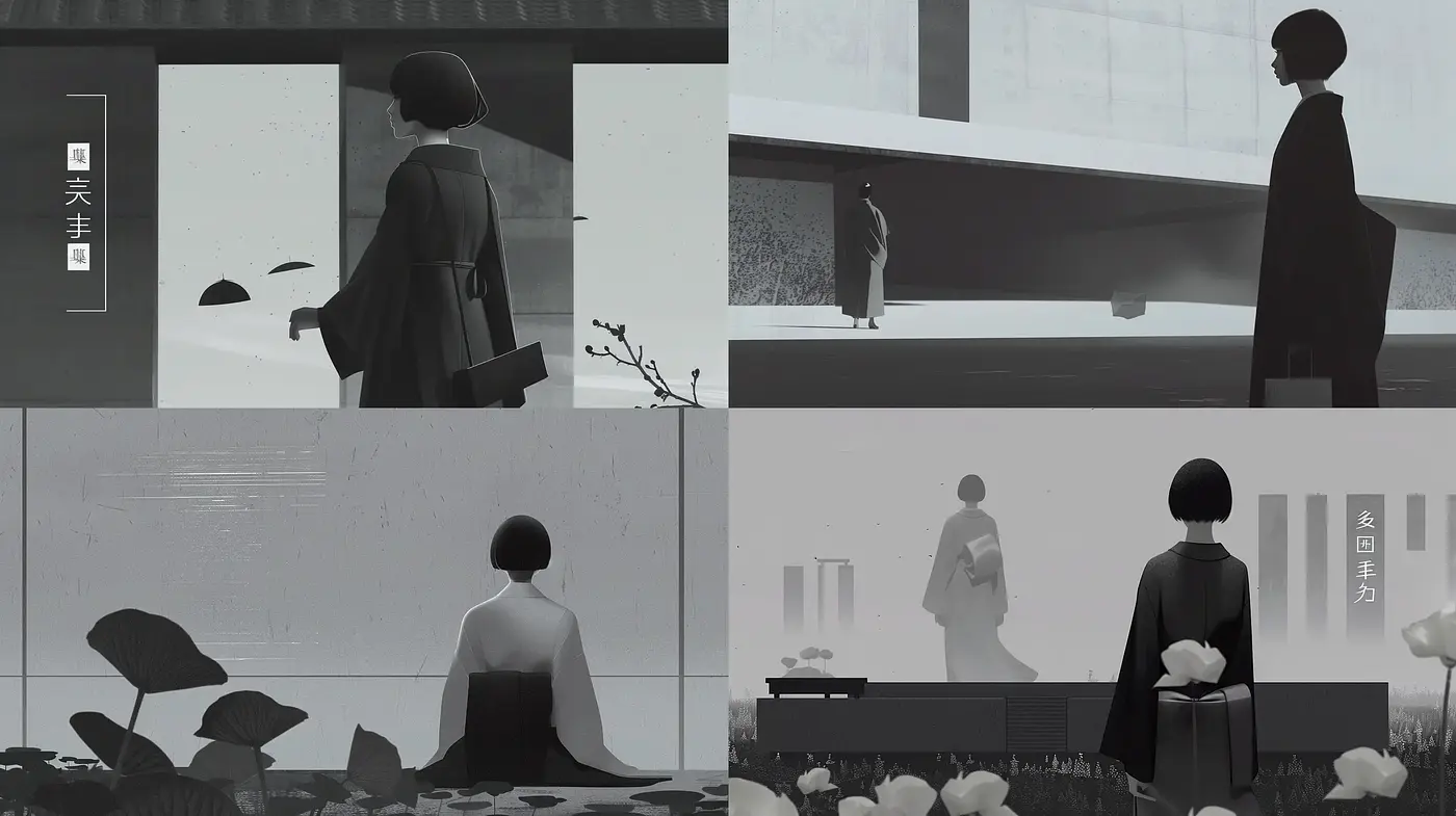 Monochromatic Serenity: A Modern Interpretation of Silence and Solitude - Midjourney sref style